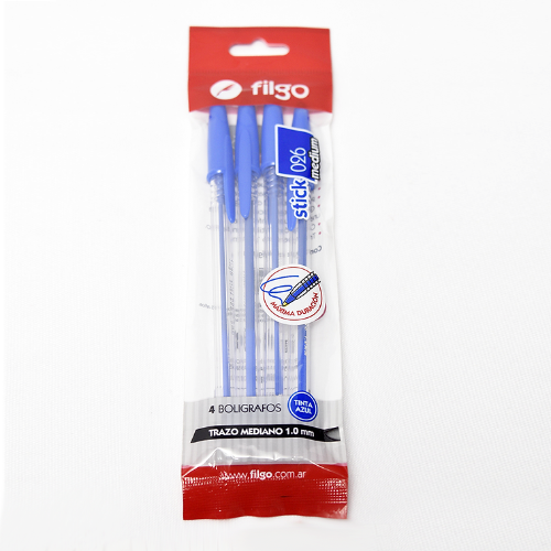 BOLÍGRAFO STICK 1.0 SURT CLASICO FLOW PACK X 4 FILGO