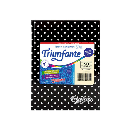 CUADERNO 16X21 TAPA DURA LUNARES NEGRO X 50 HOJAS TRIUNFANTE