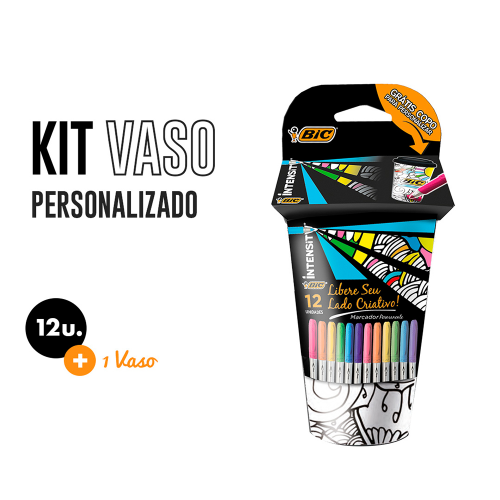 KIT MARCADORES PERMANENTE X 12 UNIDADES+VASO BIC