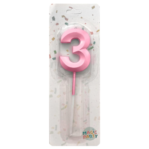148694 VELA NUMERO 3 ROSA 12 CM BLISTER - Imagen 1