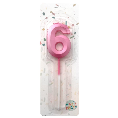 148697 VELA NUMERO 6 ROSA 12 CM BLISTER - Imagen 1