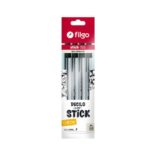 BOLIGRAFO STICK 1.0 NEGRO FLOW PACK X 4 FILGO