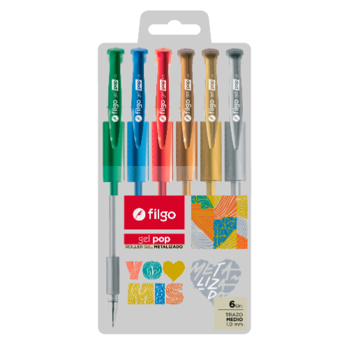 ROLLER GEL POP METALIZADO ESTUCHE X 6 UNIDADES FILGO