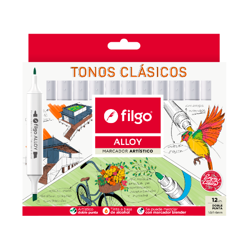 151557 MARCADOR ARTISTICO DOBLE PUNTA ALLOY ESTUCHE X 12 SURTIDOS FILGO - Imagen 1