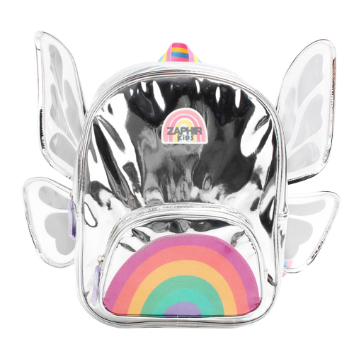 152419 MOCHILA DE ESPALDA 12 PULGADAS METALIZADA CON ESTAMPA DE ARCOIRIS Y ALAS DE MARIPOSA - Imagen 1