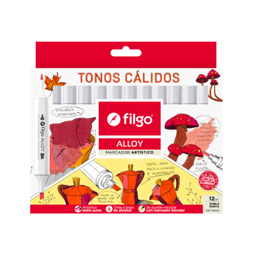 152998 MARCADOR ARTISTICO DOBLE PUNTA ALLOY ESTUCHE X 12 TONOS CALIDOS FILGO - Imagen 1