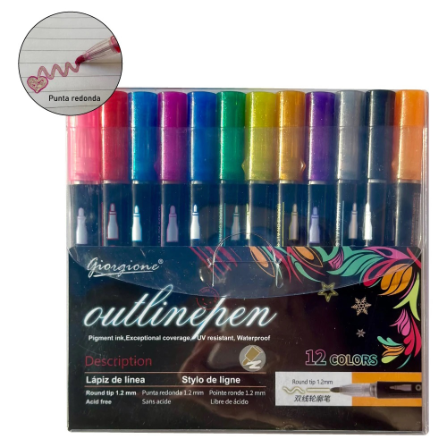 153185 MARCADOR A VALVULA TRAZO CON BORDES OUTLINER X 12 UNIDADES GIORGIONE - Imagen 1