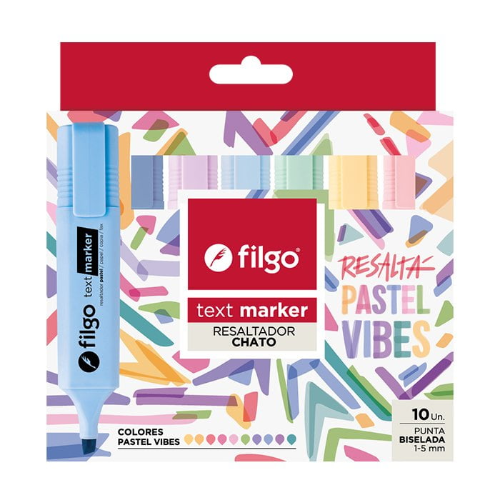 RESALTADOR PASTEL TEXT MARKER ESTUCHE X 10 UNIDADES FILGO