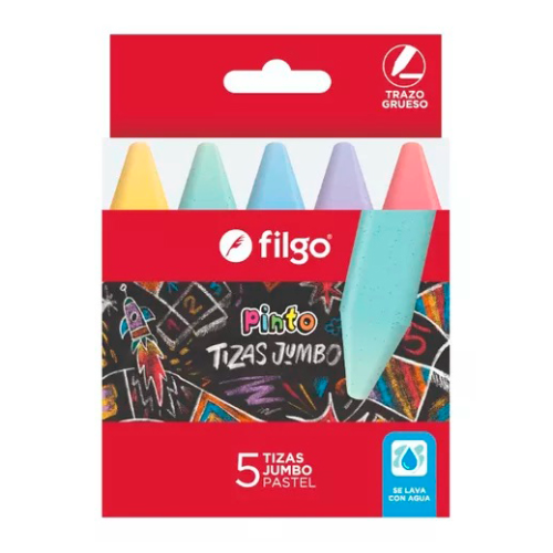 153692 TIZA COLOR PASTEL X 5 UNIDADES JUMBO PINTO FILGO - Imagen 1