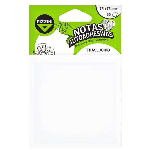 NOTAS ADHESIVAS 75X75 X 50 HOJAS BLANCO TRANSLUCIDO PIZZINI