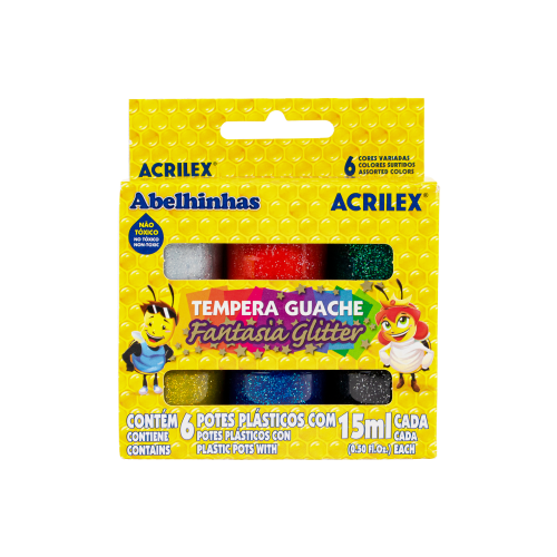 TEMPERA FANTASIA GLITTER X 15 ML X 6 COL ACRILEX