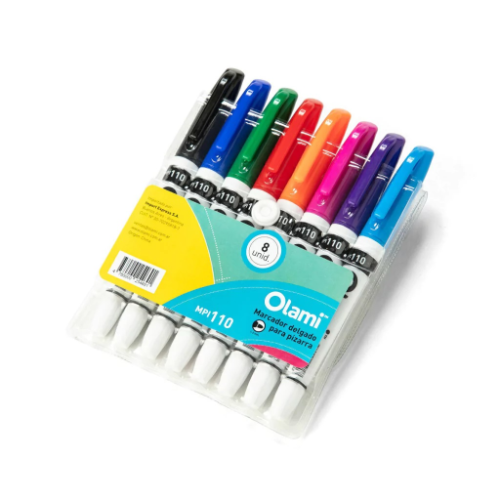 MARCADOR PARA PIZARRA DELGADOS X 8 COLORES SURTIDOS OLAMI
