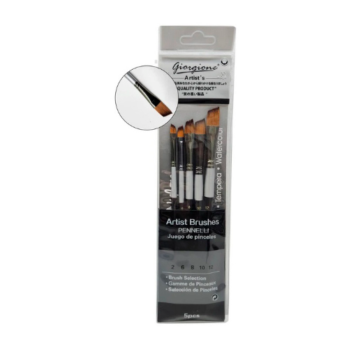 155852 PINCEL CHANFLE PELO SINTETITO CABO CORTO NEGRO SET X 5 GIORGIONE - Imagen 1