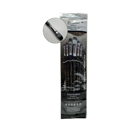 155870 PINCEL LENGUA DE GATO PELO SINTETICO CABO LARGO NEGRO METAL SET X 6 GIORGIONE - Imagen 1