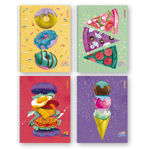 CUADERNO 29.7 TAPA SEMIRIGIDA CON ESPIRAL LIFE IN COLORS X 80 HOJAS RAYADO APUNTES