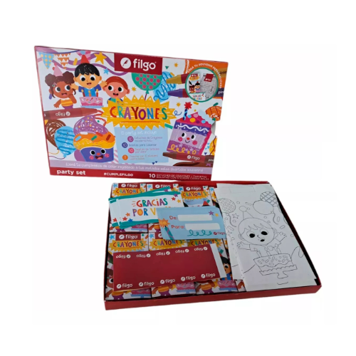 PARTY SET PARA CUMPLE CON CRAYONES DE CERA PINTO FILGO