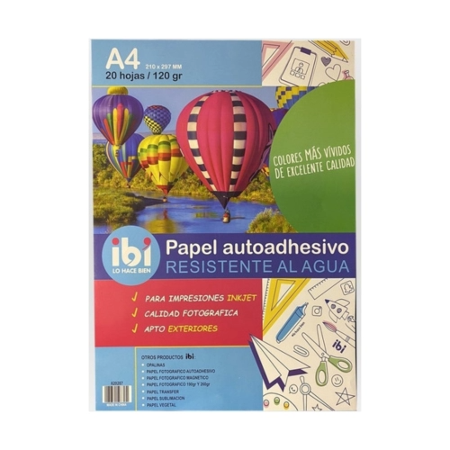 PAPEL P/ FOTO AUTOADHESIVO A4 120 GR X 20 HOJAS RESISTENTE AL AGUA IBI