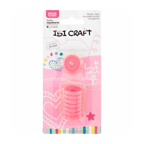 DISCOS DE EXPANSION 24 MM CORAZON ROSA X 8 UNIDADES IBI
