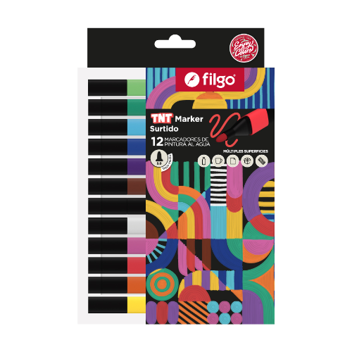 158928 MARCADOR PINTURA AL AGUA TNT MARKER X 12 SURTIDOS FILGO - Imagen 1