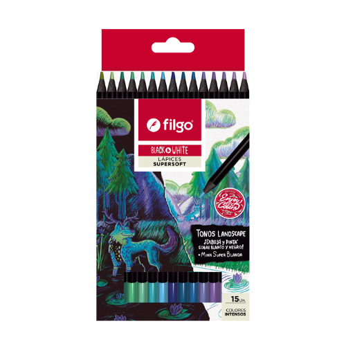 LAPIZ COLOR X 15 UNIDADES LARGOS DE MADERA BLACK&WHITE LANAPE FILGO