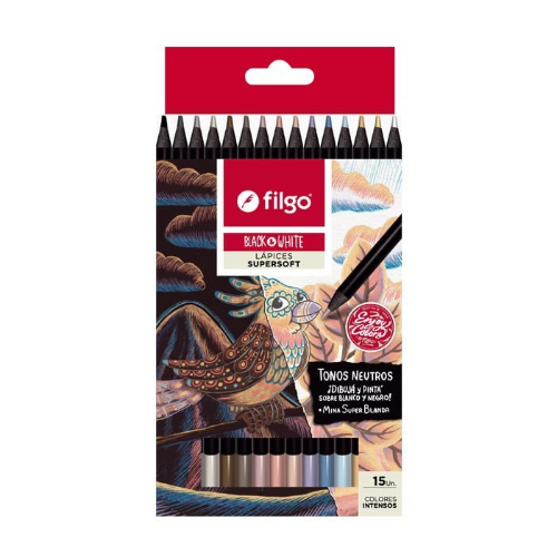 159192 LAPIZ COLOR X 15 UNIDADES LARGOS DE MADERA BLACK&WHITE NEUTROS FILGO - Imagen 1