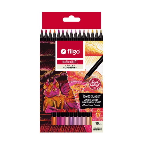 LAPIZ COLOR X 15 UNIDADES LARGOS DE MADERA BLACK&WHITE SUNSET FILGO