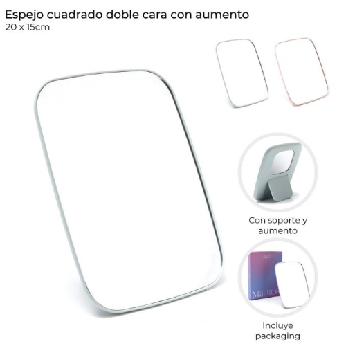 160021 ESPEJO CUADRADO DOBLE CARA CON AUMENTO Y SOPORTE - Imagen 1