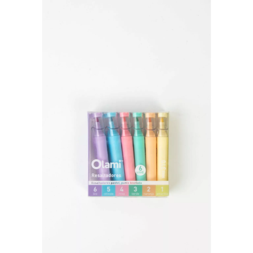 RESALTADOR PASTEL ESTUCHE X 6 UNIADES OLAMI