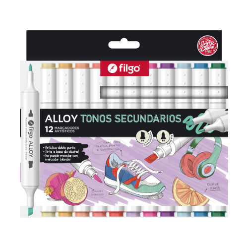 MARCADOR ARTISTICO DOBLE PUNTA ALLOY ESTUCHE X 12 SECUNDARIOS FILGO