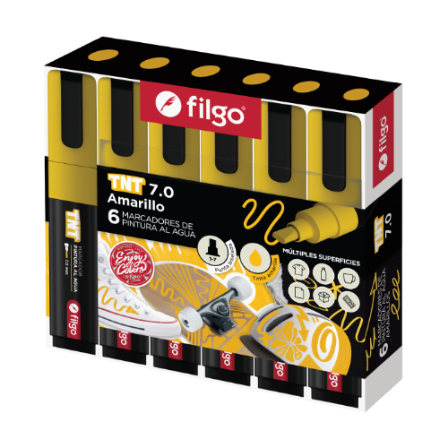 163080 MARCADOR PINTURA AL AGUA TNT 7.0 AMARILLO X UNIDAD FILGO - Imagen 1