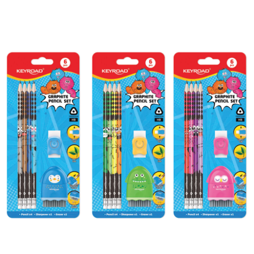 SET 2 LAPICES NEGROS + GOMA + SACAPUNTA 3EN1 BLISTER KEYROAD