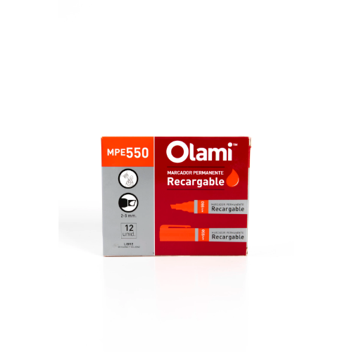 MARCADOR PERMANENTE PTA BISELADA RECARGABLE ROJO X UNIDAD OLAMI