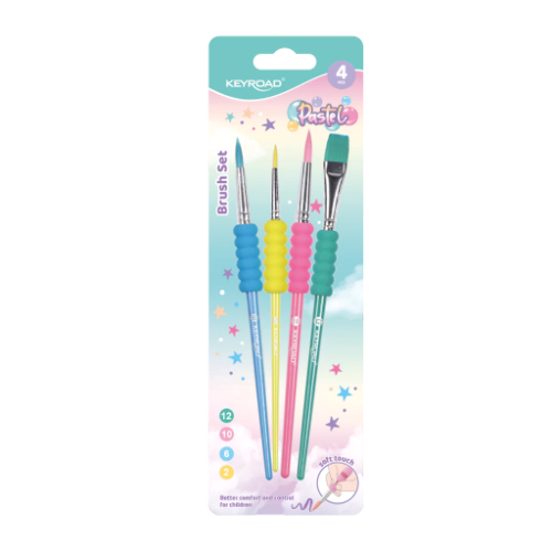 PINCEL CON GRIP PASTEL BLISTER X 4 UNIDADES KEYROAD