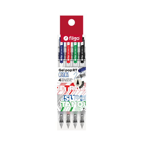 ROLLER GEL POP RETRACTIL ESTUCHE X 4 UNIDADES FILGO