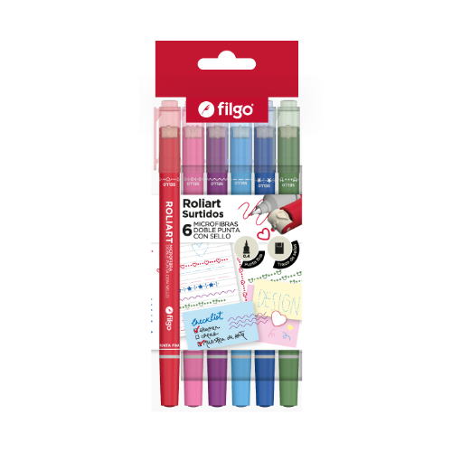 MICROFIBRA DOBLE PUNTA CON SELLO ROLIART ESTUCHE X 6 SURTIDOS FILGO