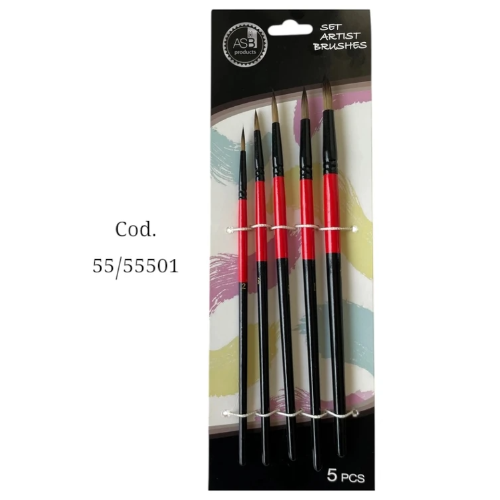 165961 PINCEL REDONDO ARTISTICO SET X 5 VIROLA NEGRA ASB - Imagen 1