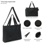 CARTERA TOTE BAG ENGOMADA CON PORTABOTELLA NEGRO - WANDERLUST 44118 - Imagen 2